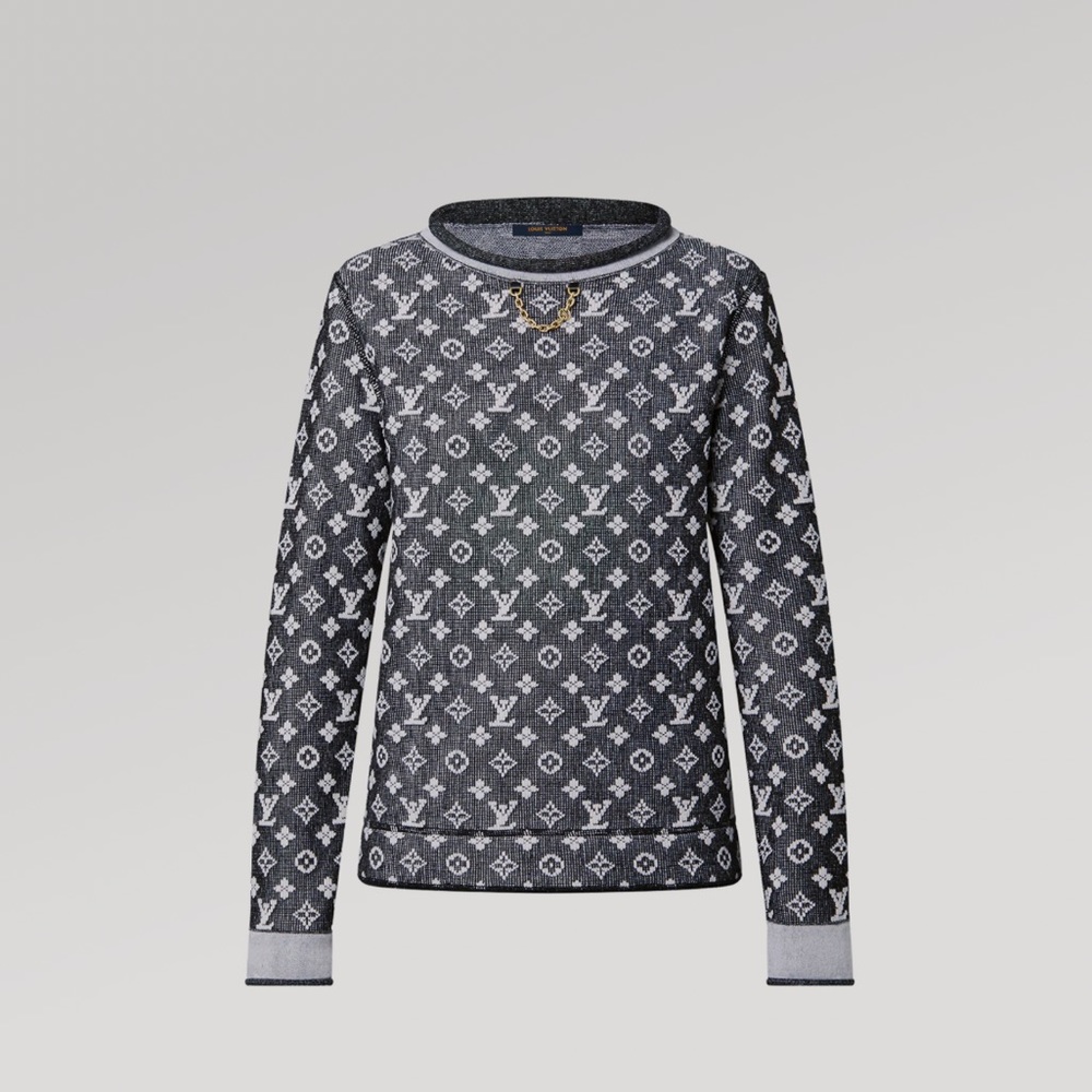 Louis Vuitton Denim Monogram Jacquard Knit Pullover